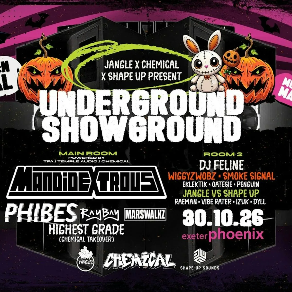 UNDERGROUND SHOWGROUND: MANDIDEXTROUS / PHIBES / RAYBAY